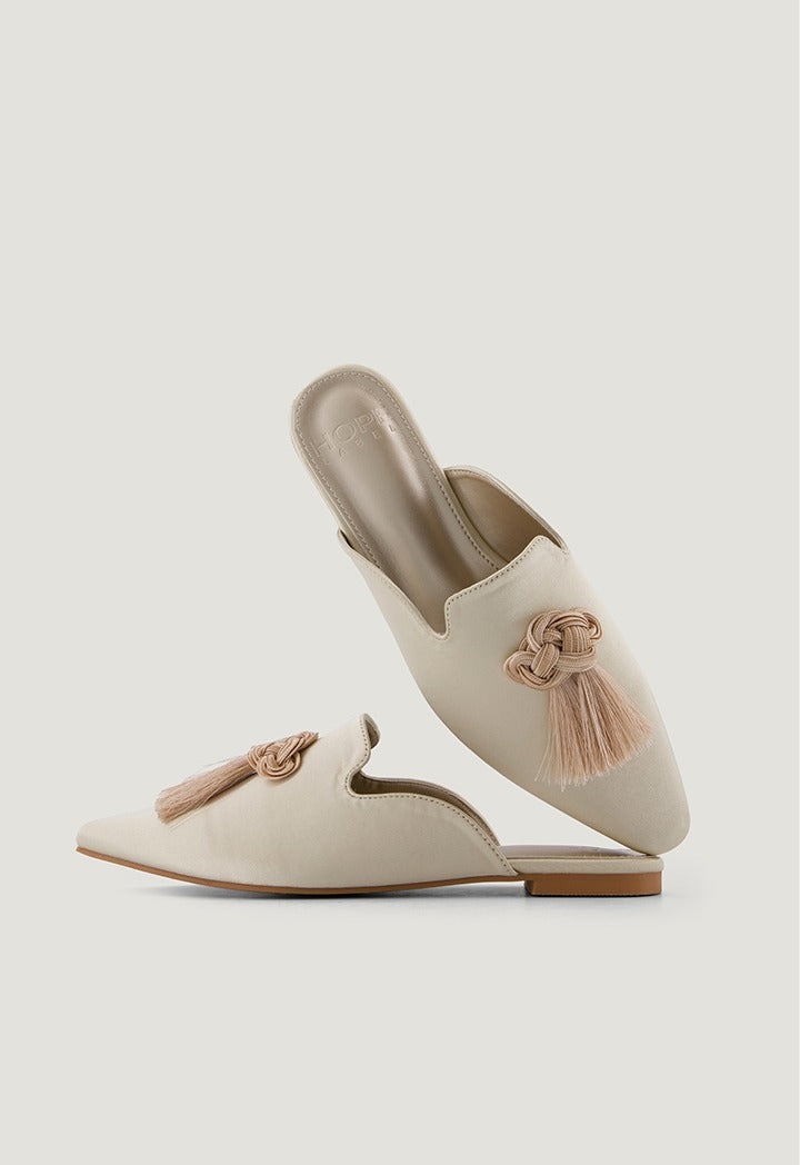 Pointed Toe Tassel Mules Gold