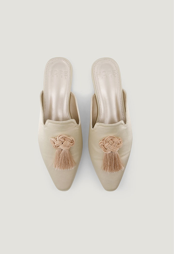 Pointed Toe Tassel Mules Gold