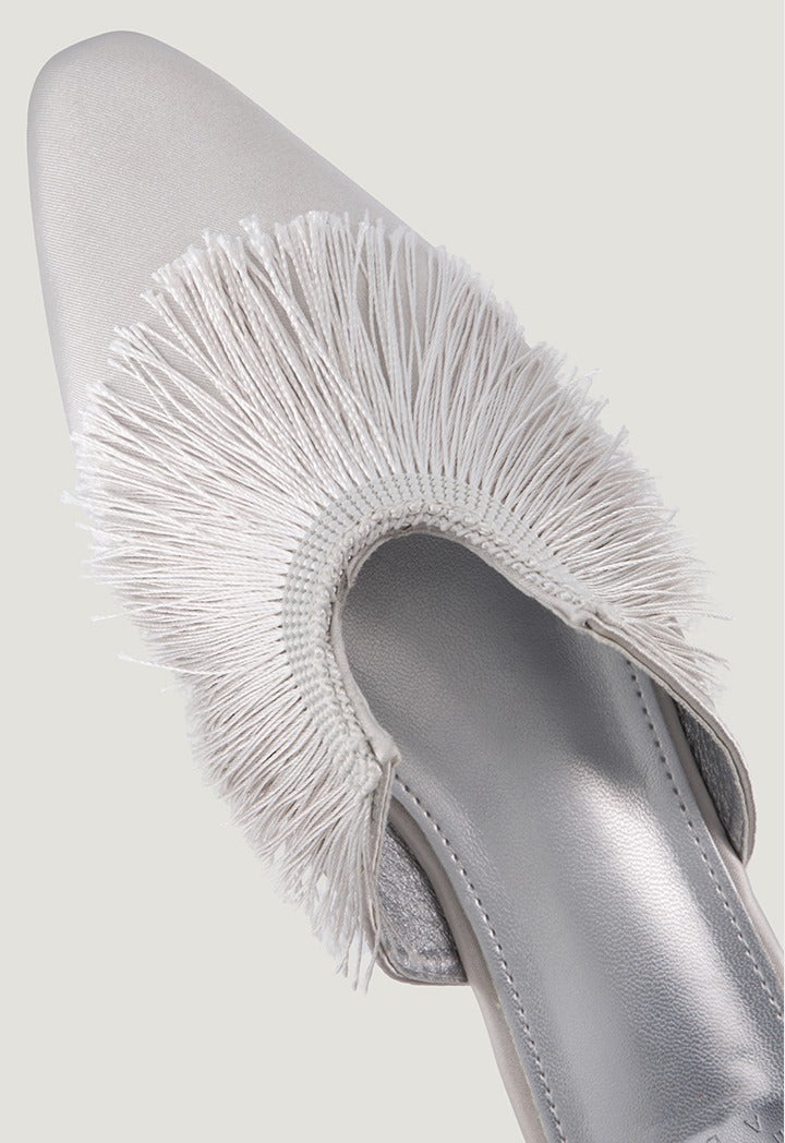 Pointed Toe Tassel Mules Grey