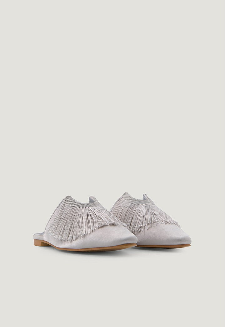 Pointed Toe Tassel Mules Grey