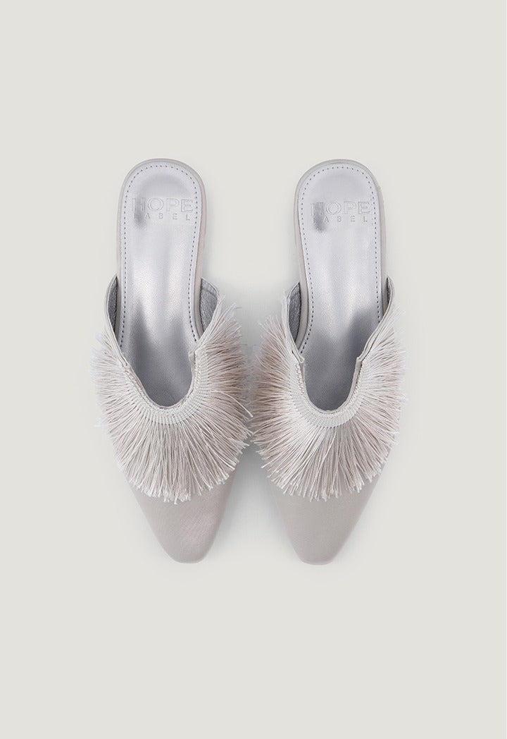 Pointed Toe Tassel Mules Grey