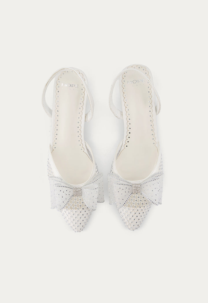 Crystal Embellished Pointed Toe Heels White
