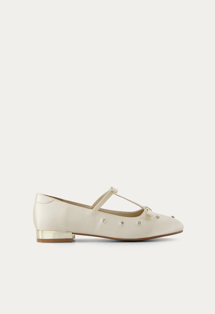 Crystal Embellished Flat Ballerinas Gold