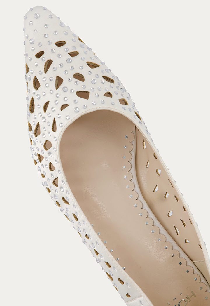 Laser Cut Pointed Toe Heels Champagne