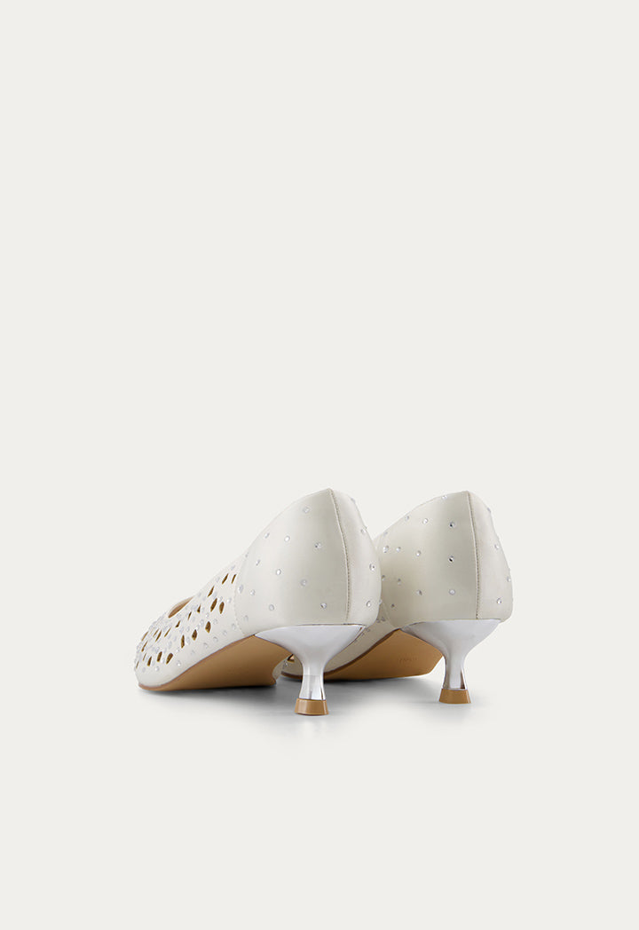 Laser Cut Pointed Toe Heels Champagne