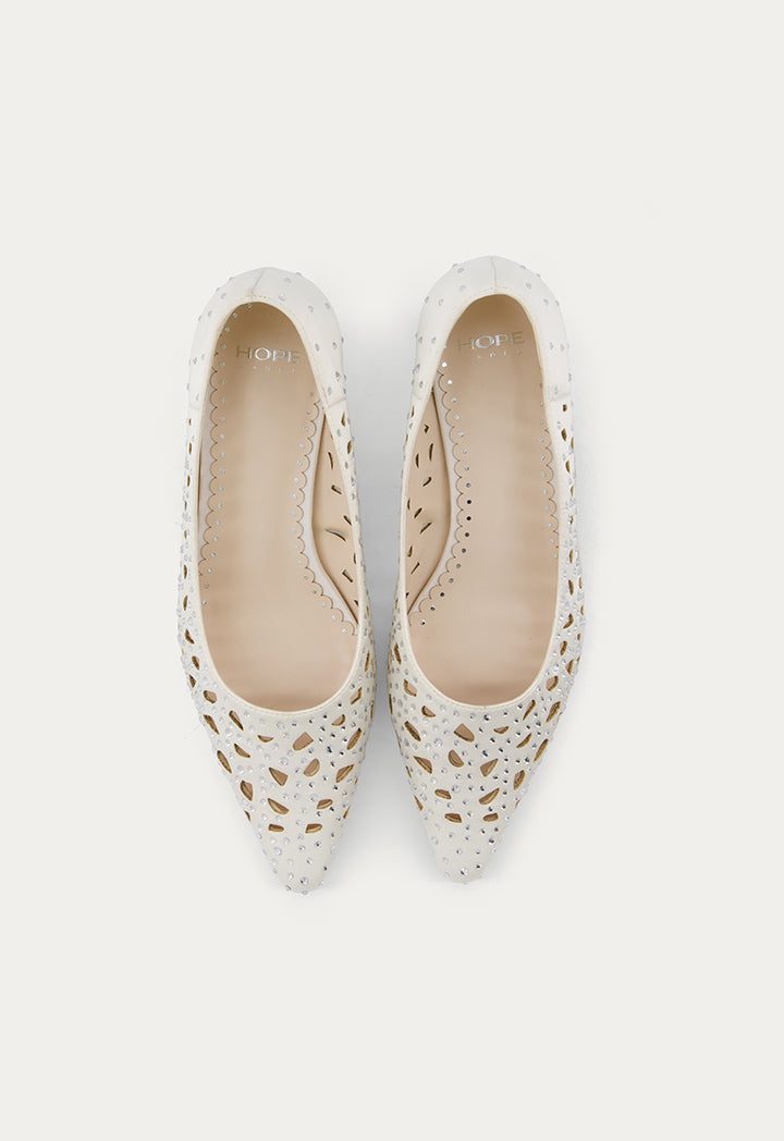 Laser Cut Pointed Toe Heels Champagne