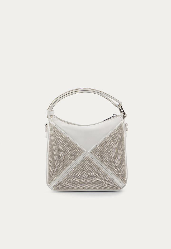 Strass Embellished Mini Crossbody Bag Off White