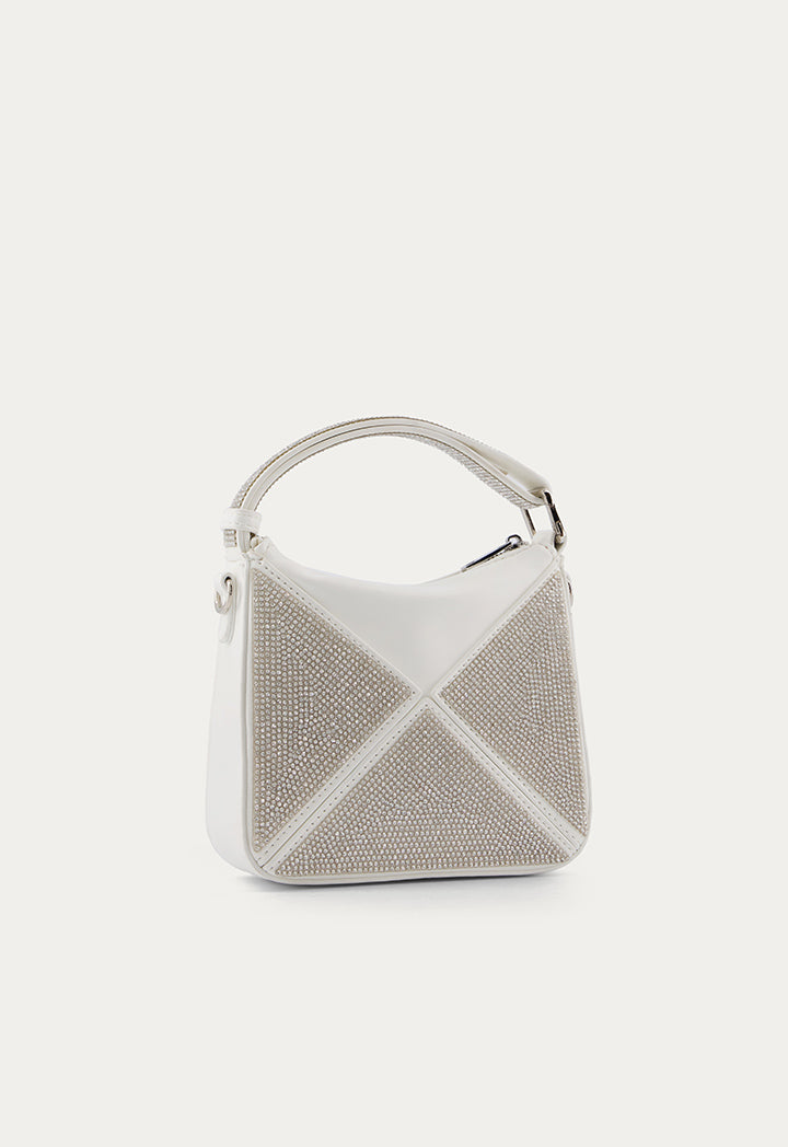 Strass Embellished Mini Crossbody Bag Off White