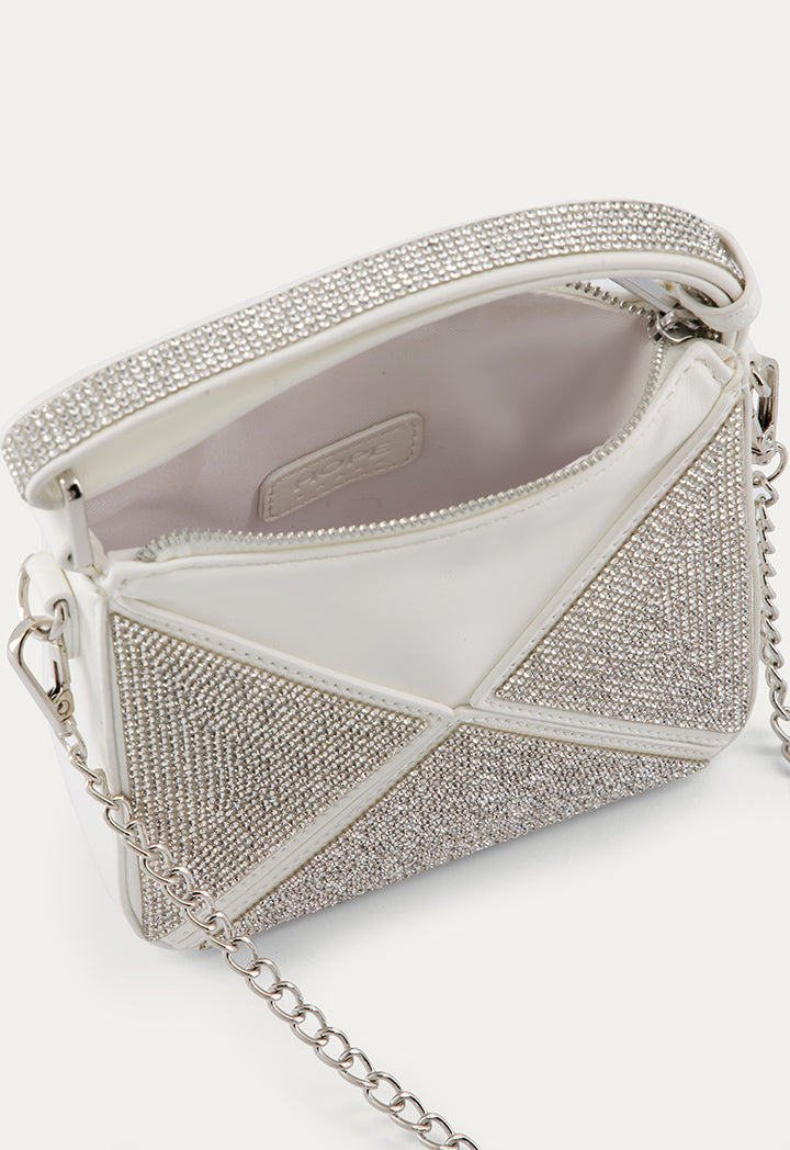 Strass Embellished Mini Crossbody Bag Off White