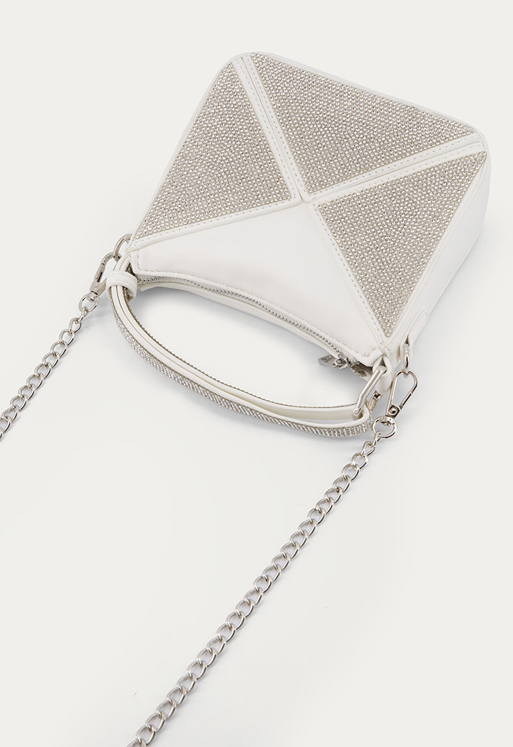 Strass Embellished Mini Crossbody Bag Off White