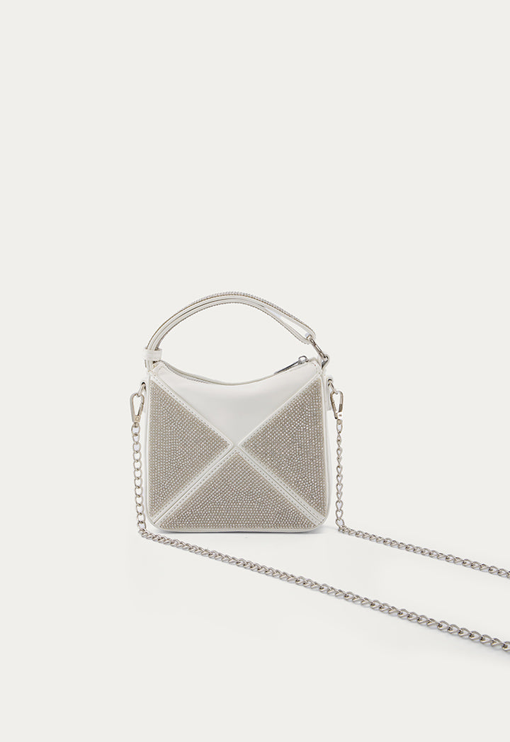 Strass Embellished Mini Crossbody Bag Off White