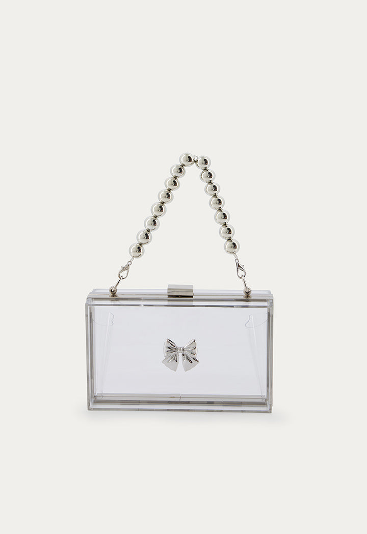 Rectangular Transparent Bow Handbag Silver