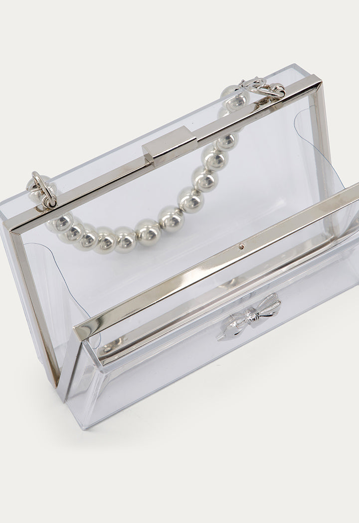 Rectangular Transparent Bow Handbag Silver