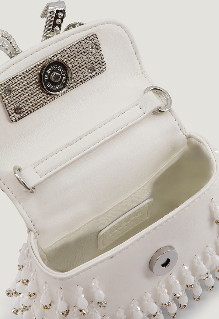 Crystal Embellished Bow Mini Bag White