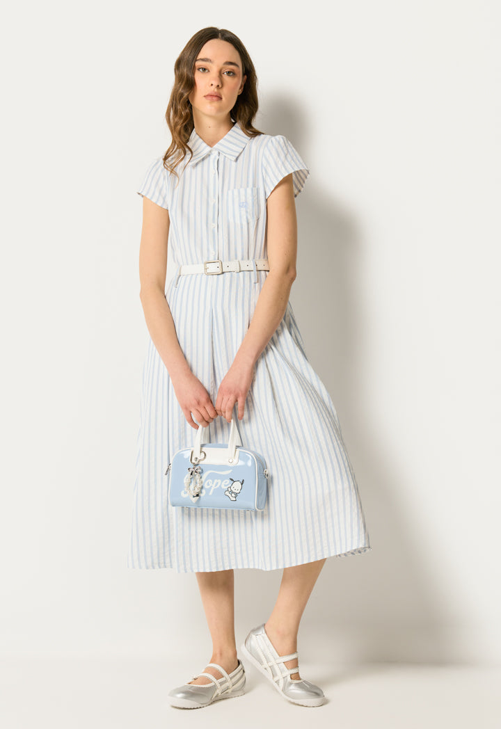 Belted Striped Flared Dress