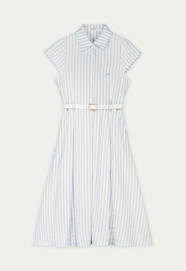 Belted Striped Flared Dress