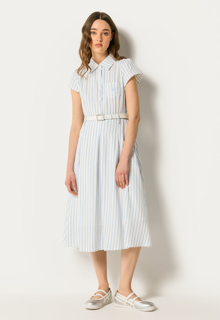 Belted Striped Flared Dress