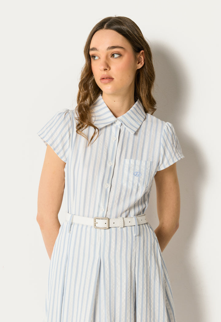 Belted Striped Flared Dress
