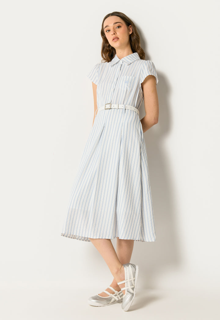 Belted Striped Flared Dress