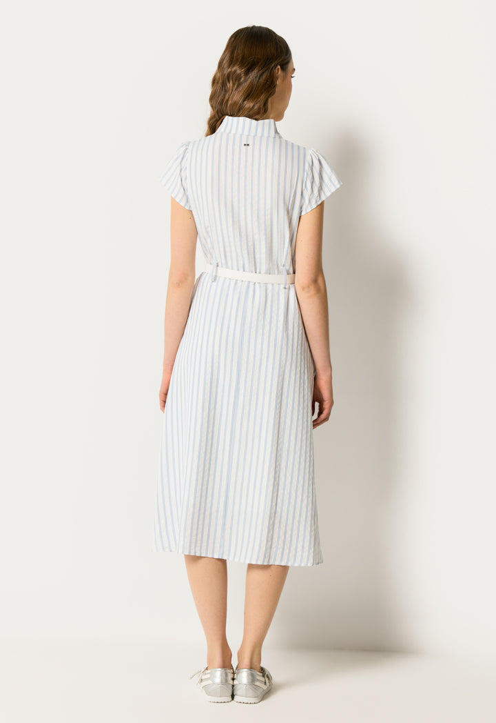 Belted Striped Flared Dress