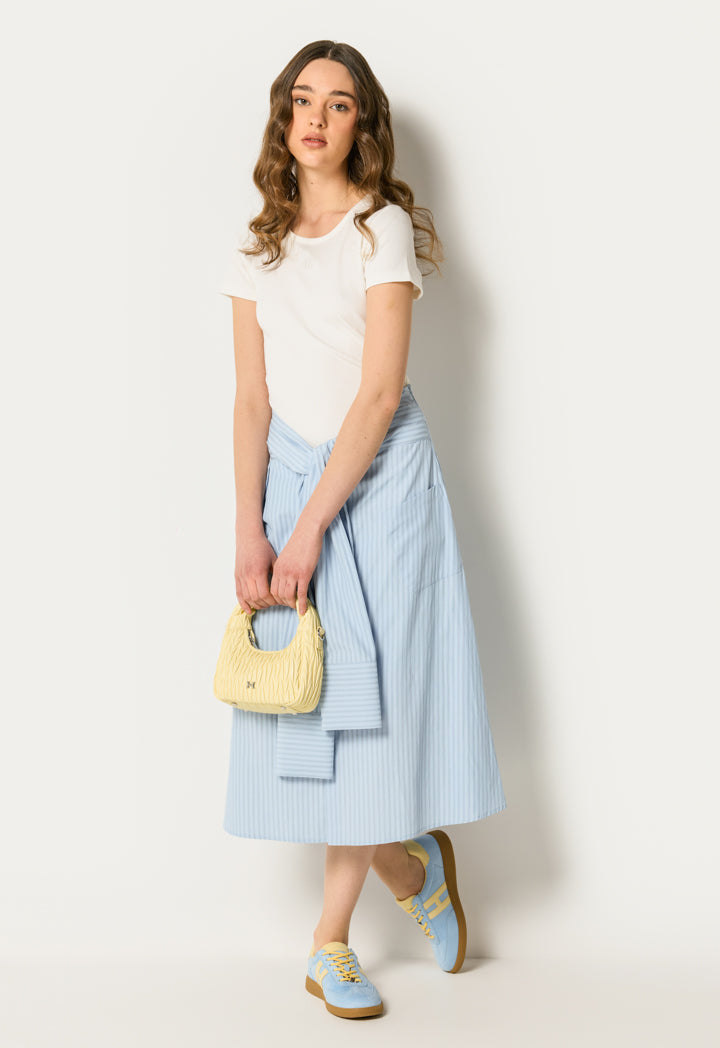 Knitted Solid Dress with Striped Shirt Details