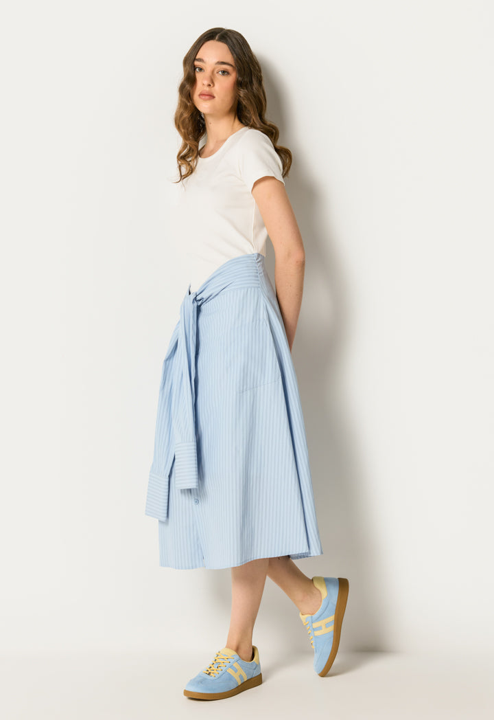 Knitted Solid Dress with Striped Shirt Details