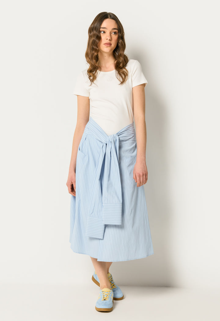 Knitted Solid Dress with Striped Shirt Details