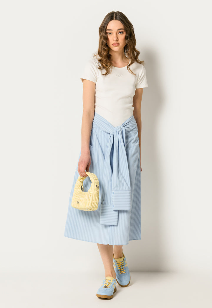 Knitted Solid Dress with Striped Shirt Details