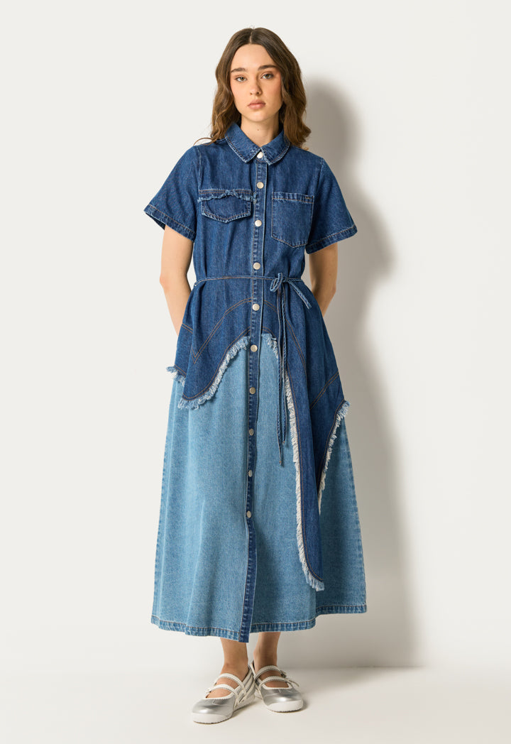 Ripped Flared Denim Dress