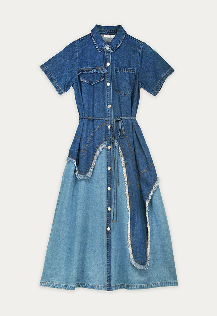 Ripped Flared Denim Dress