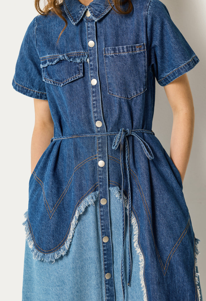 Ripped Flared Denim Dress