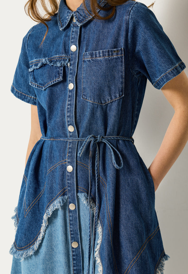 Ripped Flared Denim Dress