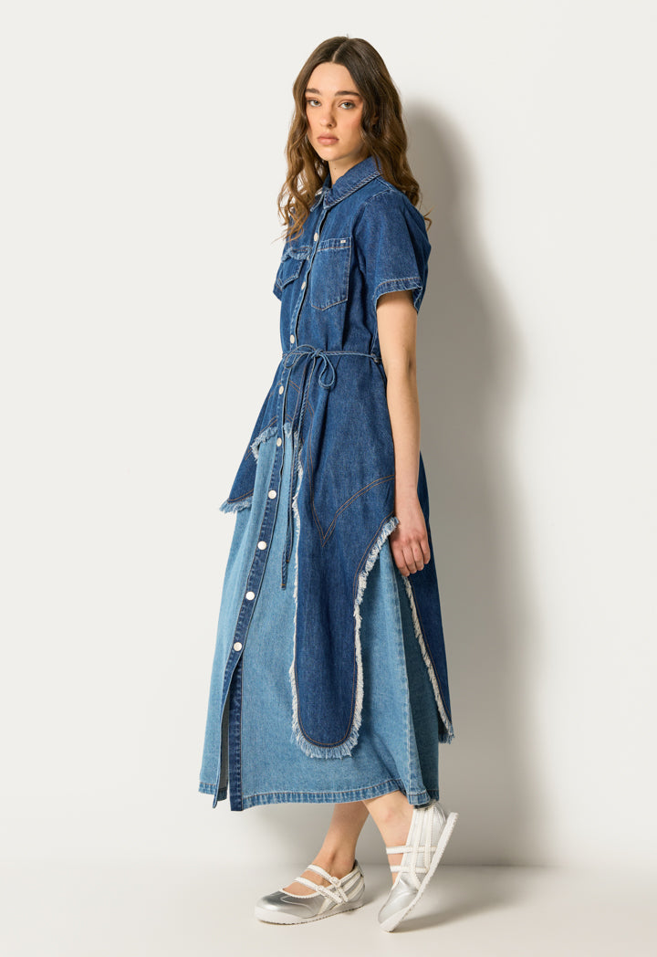 Ripped Flared Denim Dress