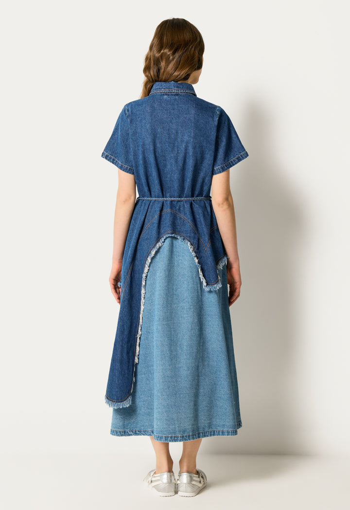 Ripped Flared Denim Dress
