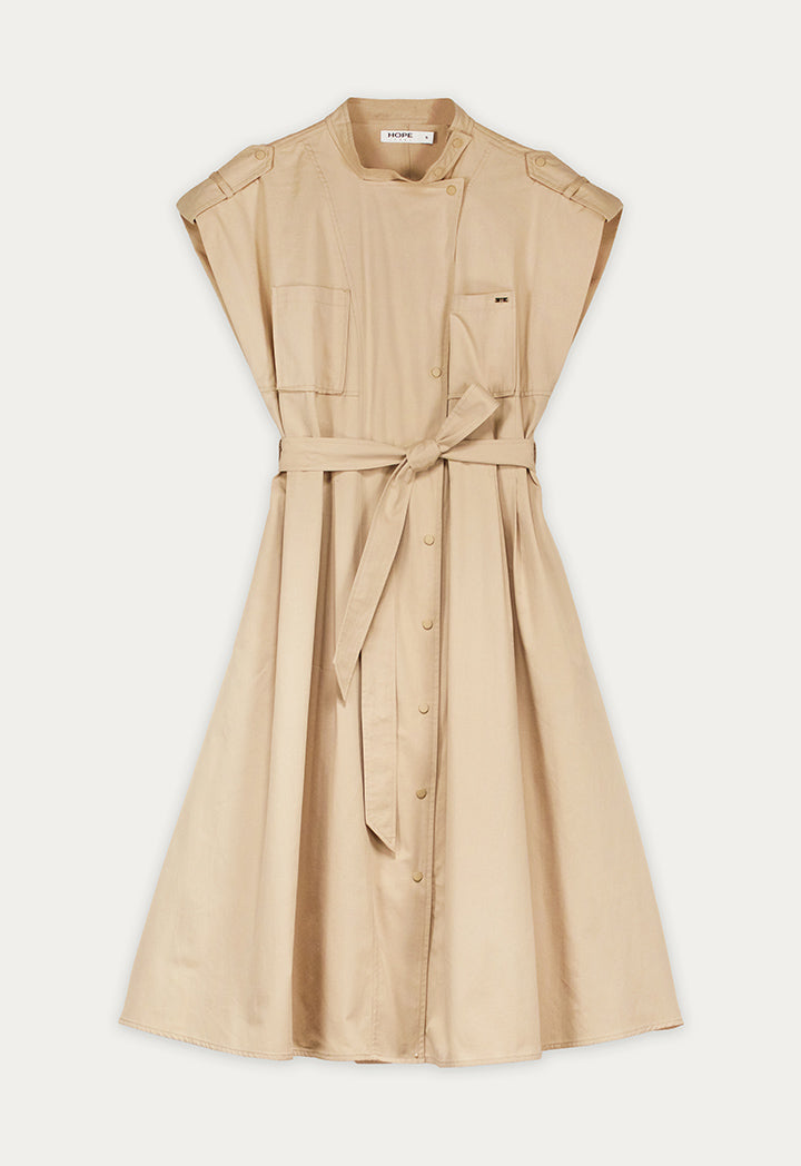 Pleated Solid Shirt Dress