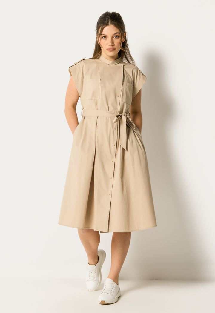 Pleated Solid Shirt Dress