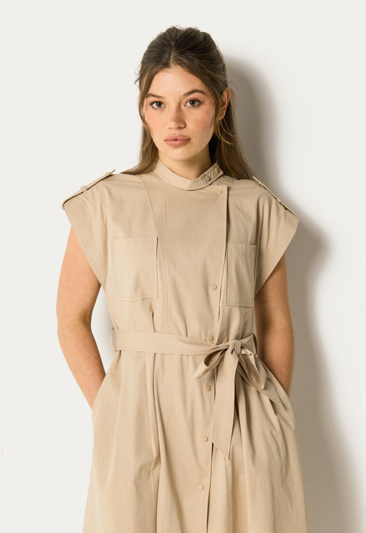 Pleated Solid Shirt Dress