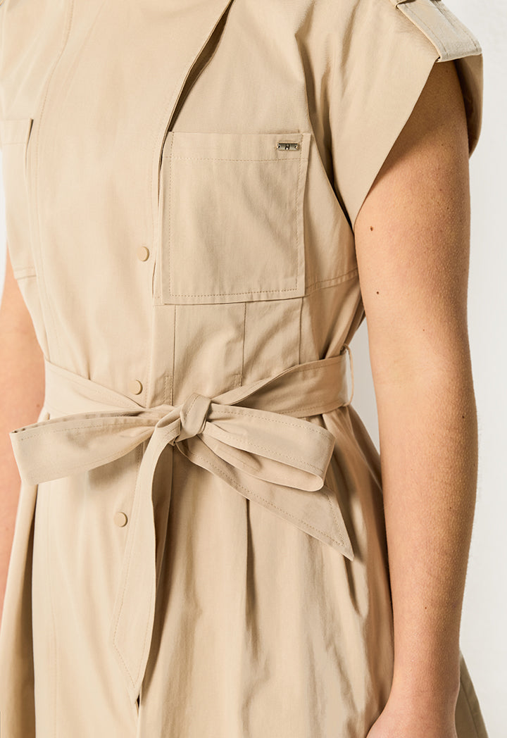 Pleated Solid Shirt Dress