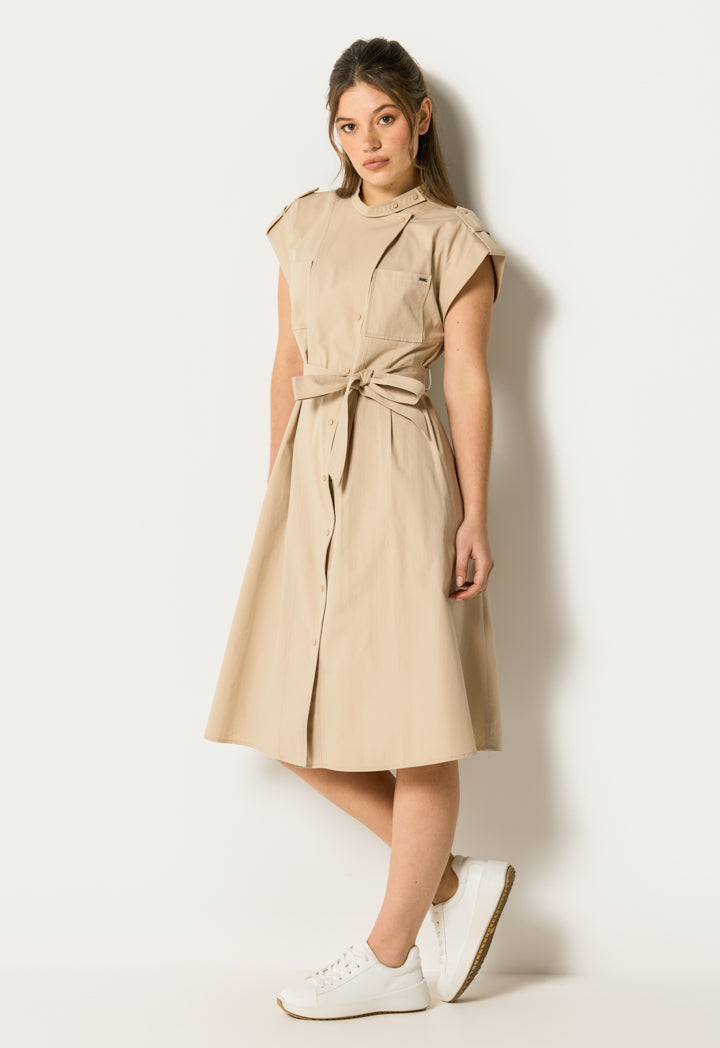 Pleated Solid Shirt Dress