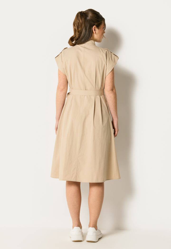 Pleated Solid Shirt Dress