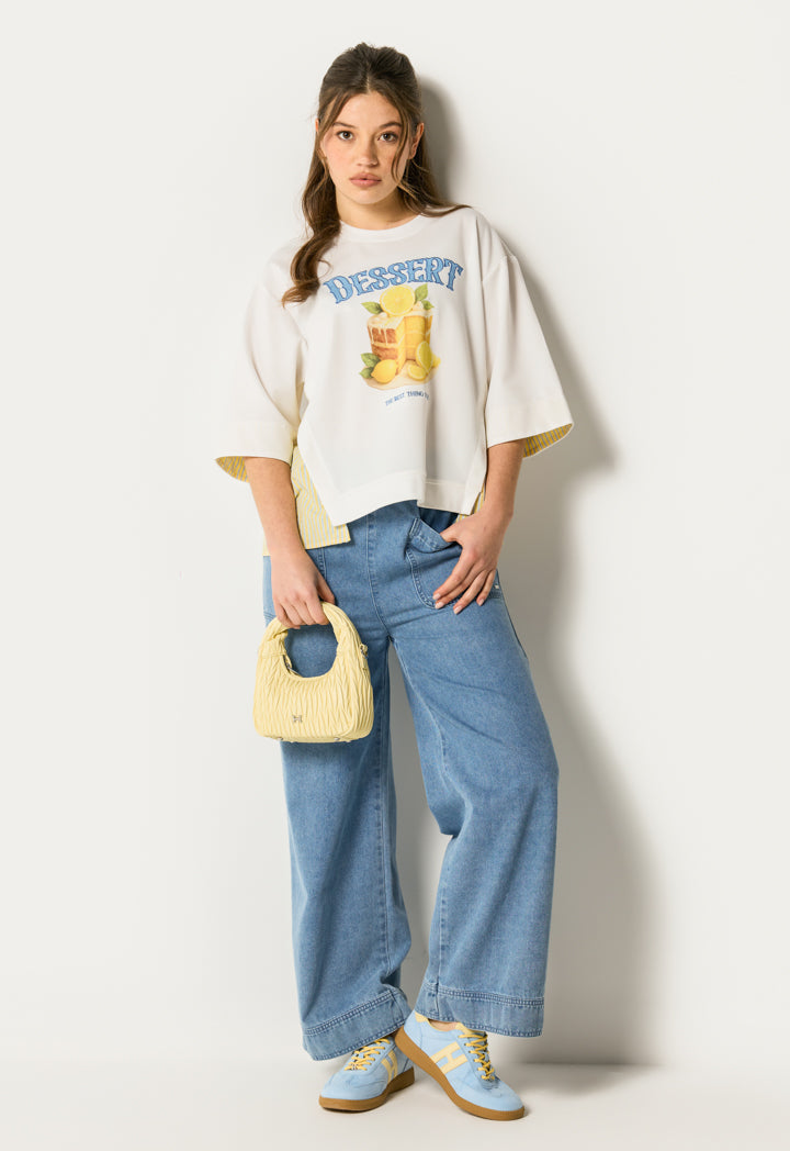 Ruffled High Waist Wide Leg Jeans