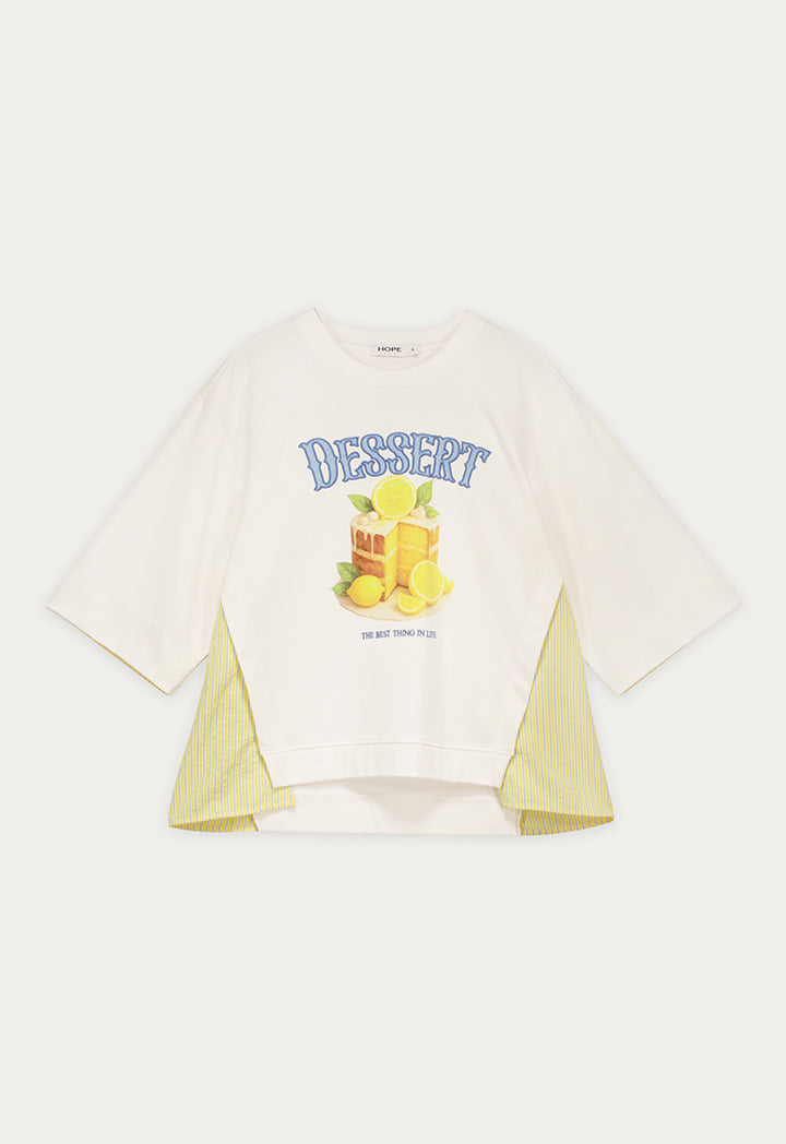 Printed T-Shirt with Striped Details