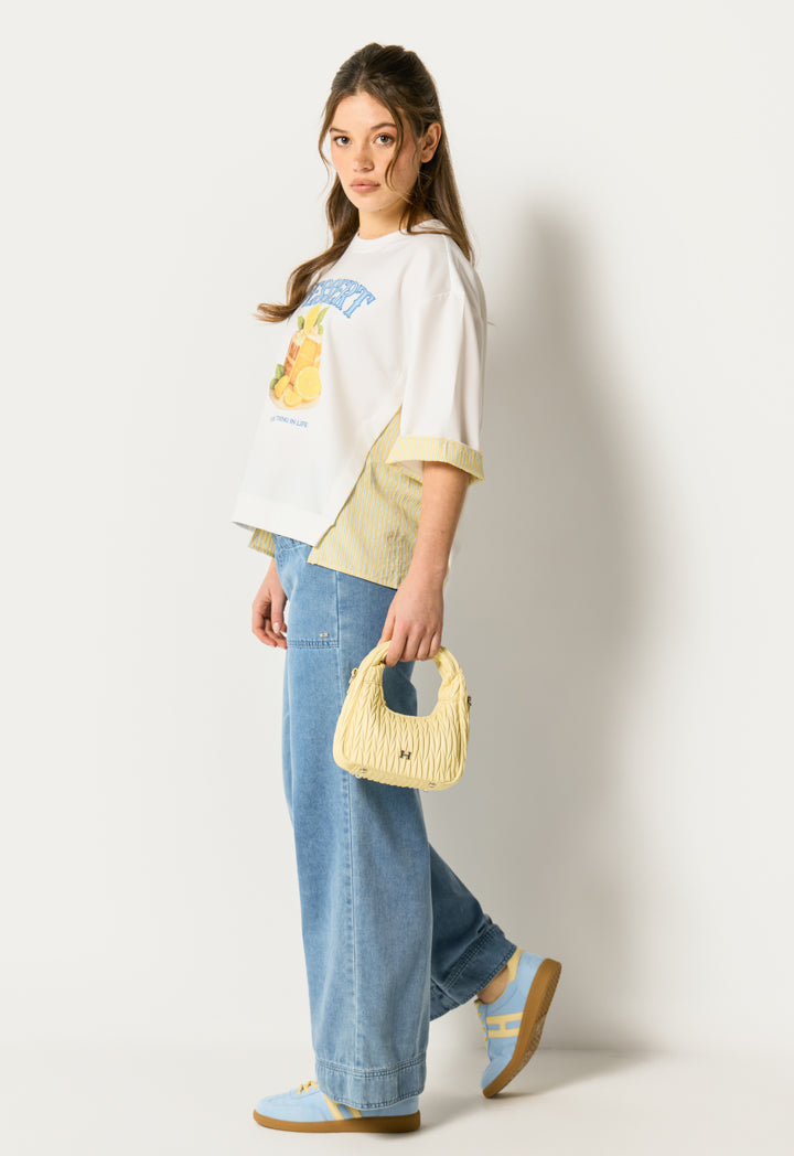 Printed T-Shirt with Striped Details