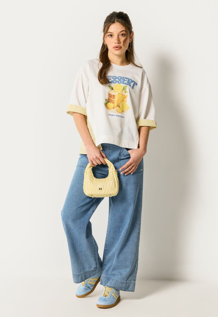 Printed T-Shirt with Striped Details