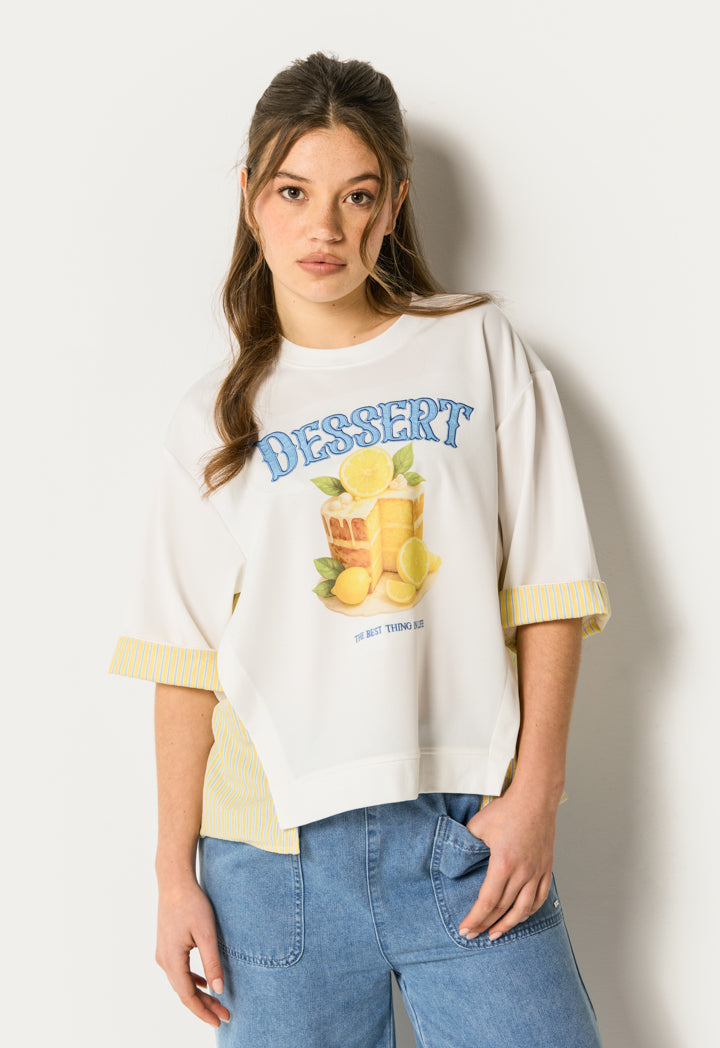 Printed T-Shirt with Striped Details