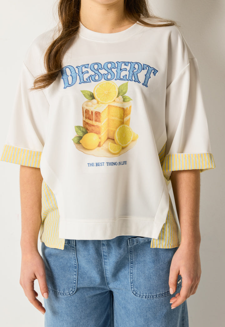 Printed T-Shirt with Striped Details