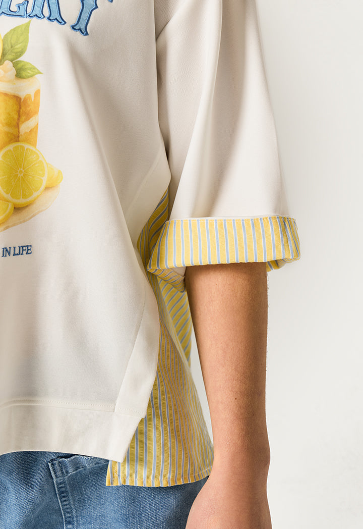 Printed T-Shirt with Striped Details