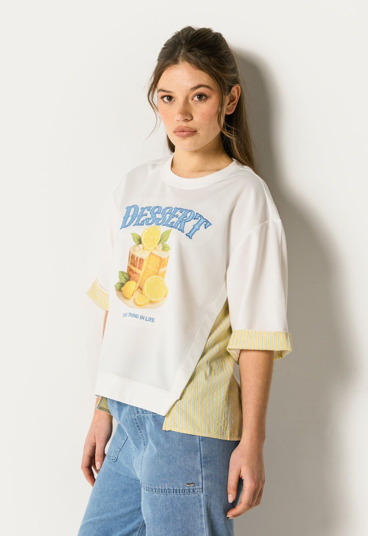 Printed T-Shirt with Striped Details