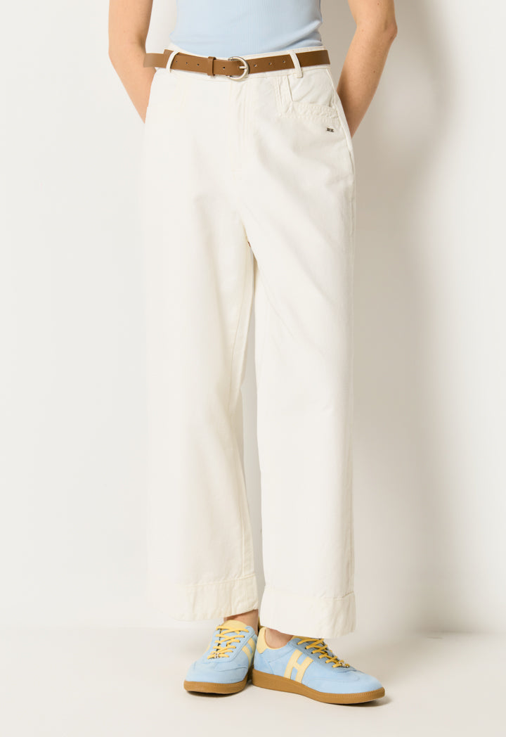 Belted Cuffed Wide Leg Trouser