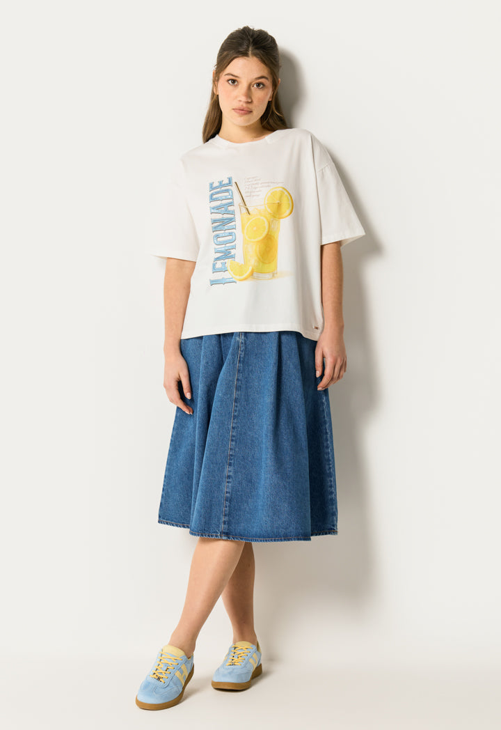 Pleated High Waist Denim Skirt